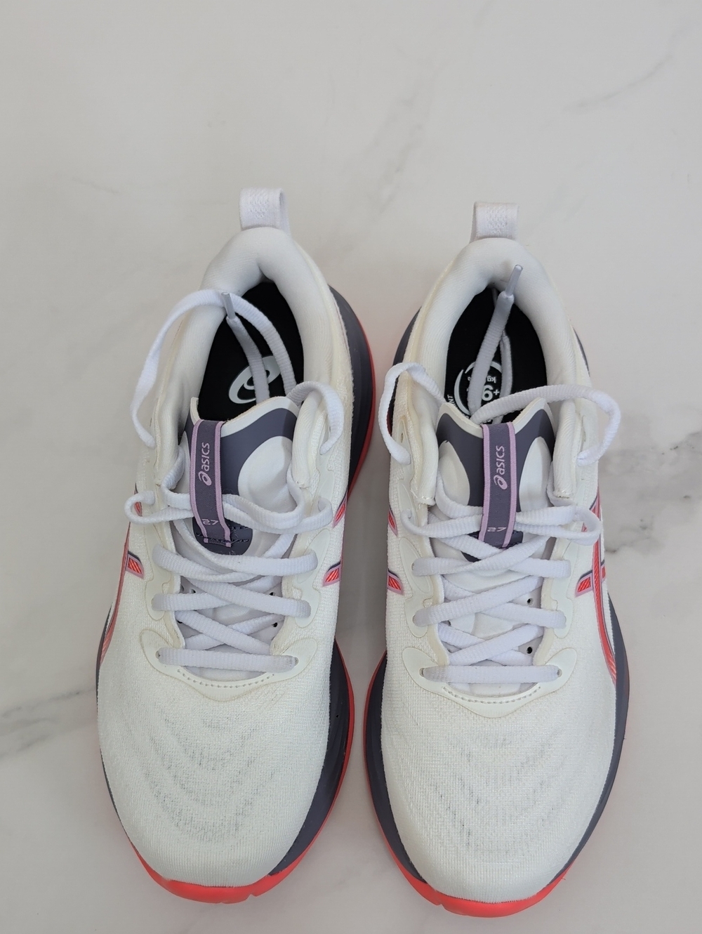 ASICS Gel Cumulus 27 White Women's Athletic Sneakers with Pink and Gray Accents